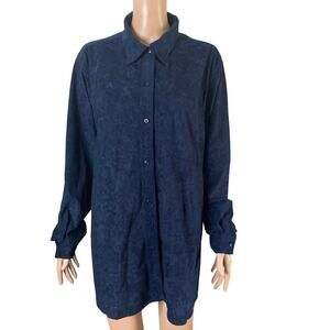 Vintage Red Hot Plus Button-Up Shirt Womens 20W Plus Navy Blue Collared Floral